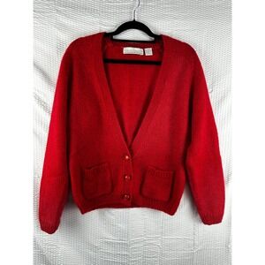 Vintage‎ Bramble Lane Red Knit Cardigan 3 Button Front Pockets Size SMALL